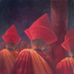 Buddhist Monks, Bhutan, 2012 (akryl på duk)